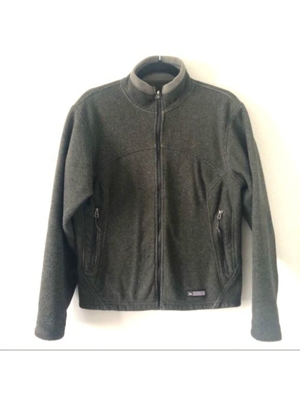 REI Mens Full Zip Fleece Jacket Dark Green Warm Durable Outdoor Layer Size Small